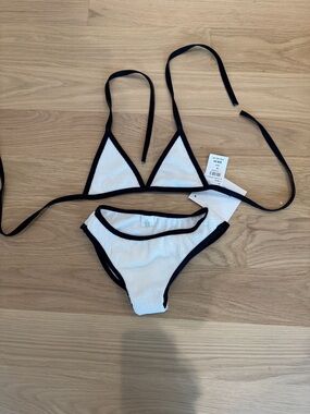 Girls White & Black Trim Triangle Bikini Set